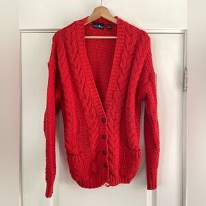 Vintage Hunter’s Run Red Cable Knit Cardigan - M